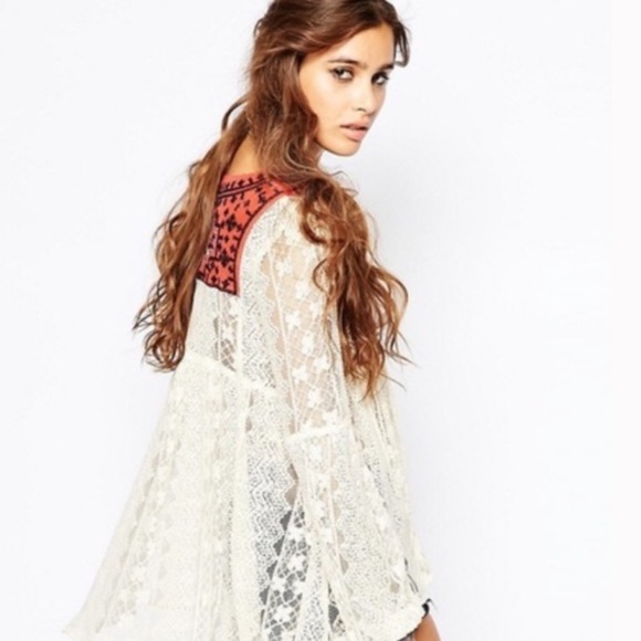 Free People Tops - Free people lace and gauze tunic S